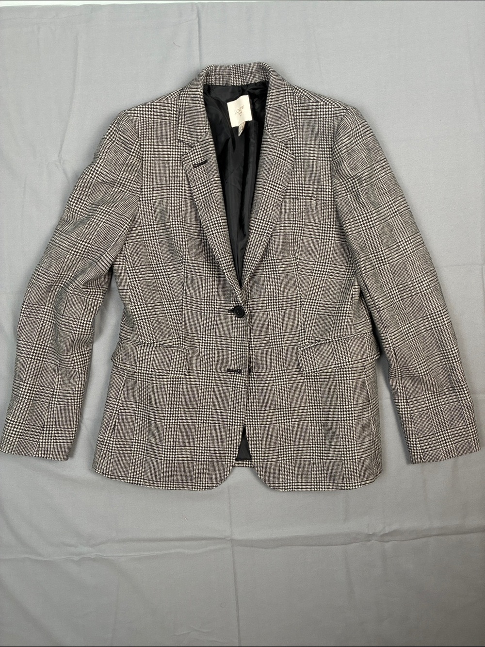 Vintage J.Crew 8 Plaid Wool Blend Blazer Preppy Academia Classic Tailored Black